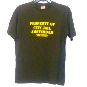 🌞⭐️ B & C vtg Property of City Jail Amsterdam Tee Army Green yellow S or L
